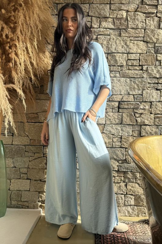 Basso Shirring Wide Leg Pant Light Denim